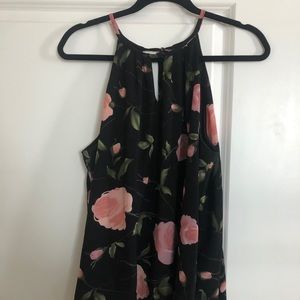Sleeveless tie flower print blouse